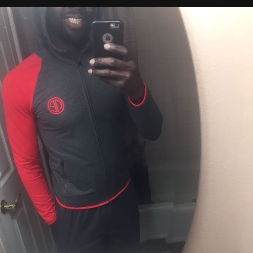 Workout Hoody with a red sleeve
